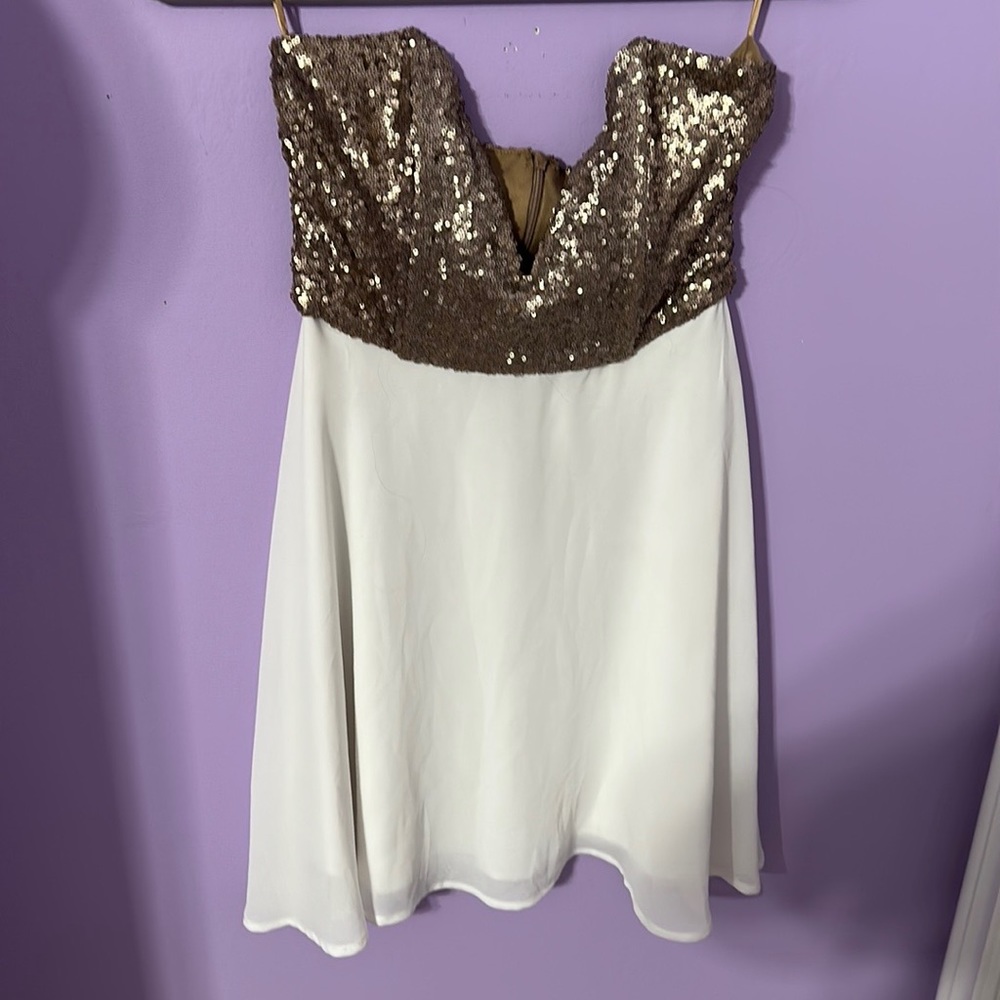 FINAL SALE Tobi Gold/White Strapless sequence cocktail dress